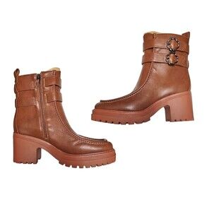 Sam & Libby Womens Brown Chiara Heeled Ampersand Bootie New With Tag